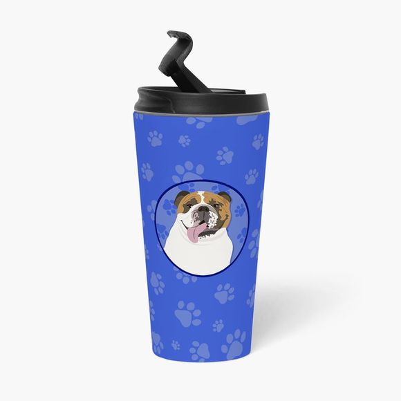 English Bulldog Tricolor #1  Stainless Steel 16 oz  Tumbler, Blue - Picture 3 of 4